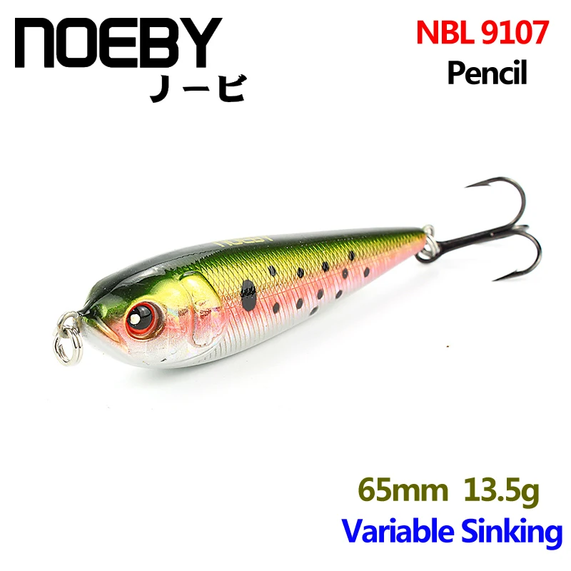 

NOEBY 1Pcs Fishing Lure 65mm/13.5g Variable Sinking SuperPencil Lures Fishing Bait VMC/BKK Treble Hooks Colorful 3D Eyes NBL9107
