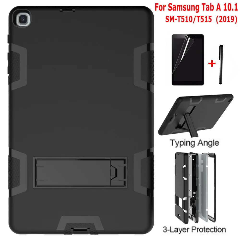 Дешево Противоударный чехол подставка для samsung Galaxy Tab A 10,1, SM T510, SM T515, новинка 2019, чехол для планшета, безопасный силиконовый чехол для детей + пленка +...