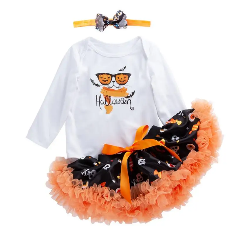 

Halloween 0-2 years Cotton Long Sleeve Cartoon Print Baby Girl Bodysuits Tutu Dress Headband 3pcs Autumn/Winter Newborn Clothes