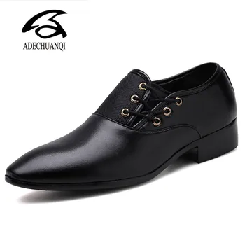 

New British Men's Slip On Split Leather Pointed Toe Men Dress Shoes Business Wedding Oxfords Formal Shoes For Male 38-48