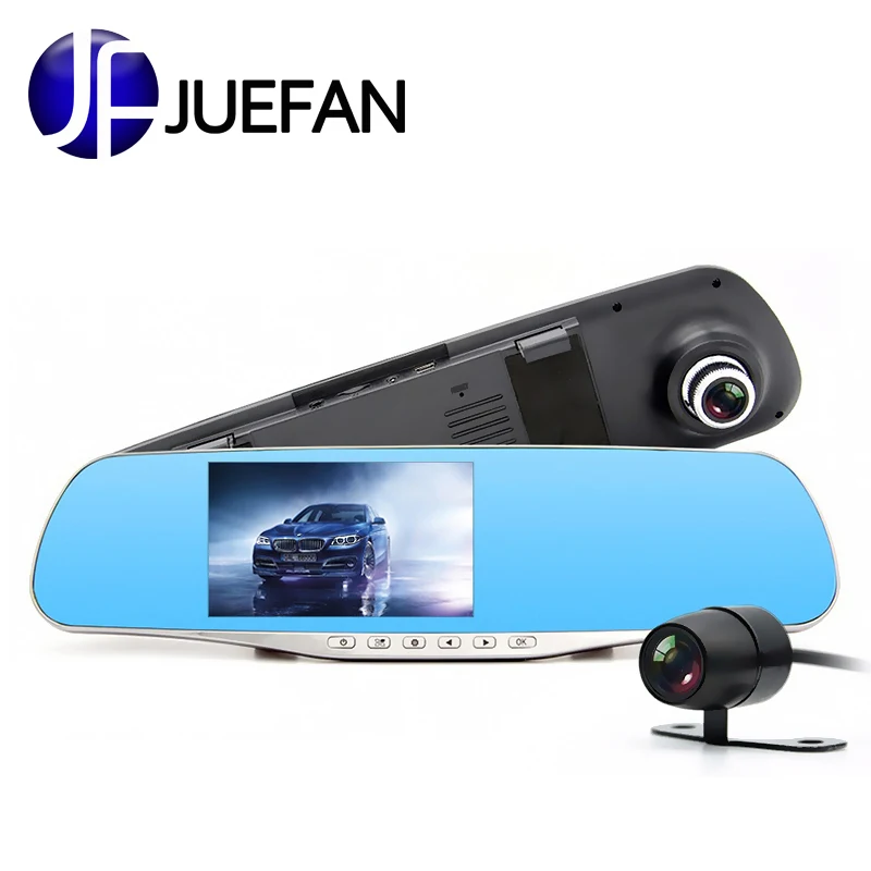 كاميرا DVR 4.3 بوصة شاشة سيارة بعدسة مزدوجة DVR 1080 P كامل HD كاميرا في مرآة السيّارة للرؤية الليلية الرؤية الخلفية السيارات dvrs إيقاف التسجيل