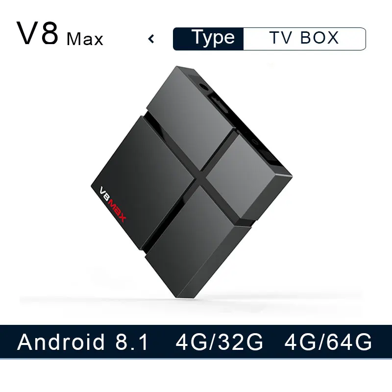 V8max Smart ТВ BOX Android 8 1 4G 32G V8 Max Box Amlogic S905X2 2 + 5G Wi Fi Media Player Поддержка 3D 4 K HD видео Декодер