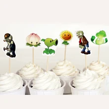 24pcs/pack Birthday Party Plants vs. Zombies Kids Boys Favors Baby Shower Decoration Cake Cartoon Cupcake Toppers With Sticks
