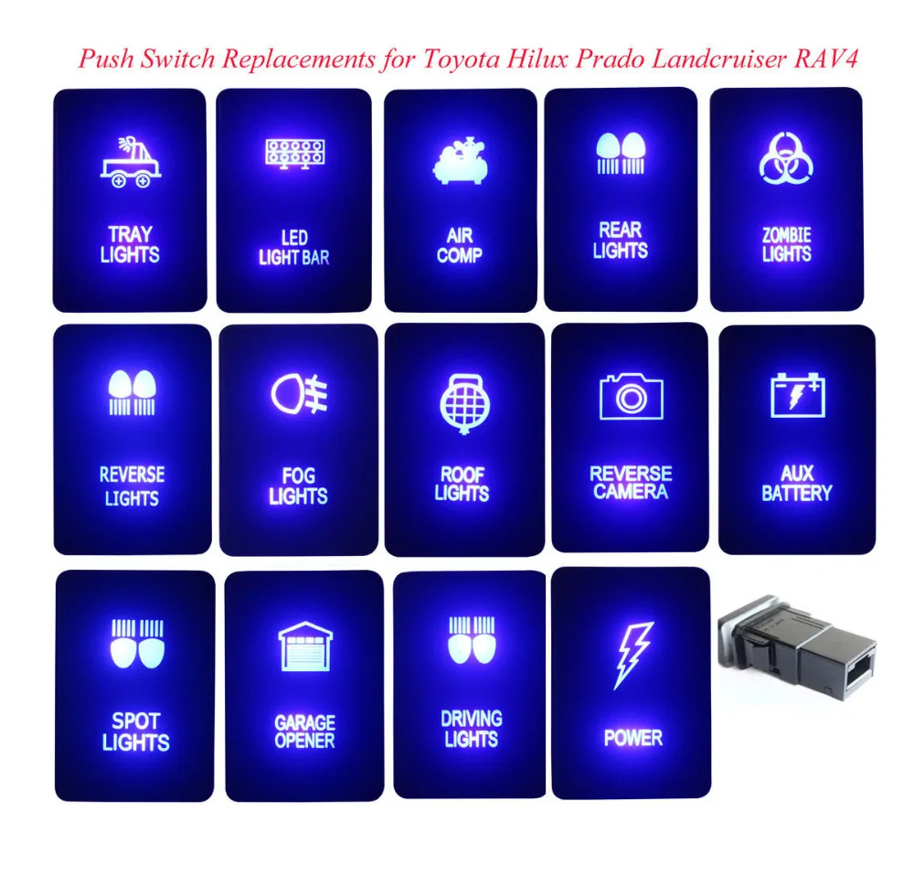 

Blue Led Light Bar Fog Roof Lights Car Push Button Switch 12V 3A For Toyota Hilux Prado 150 200 Rav4 Landcruiser + Plug Wire