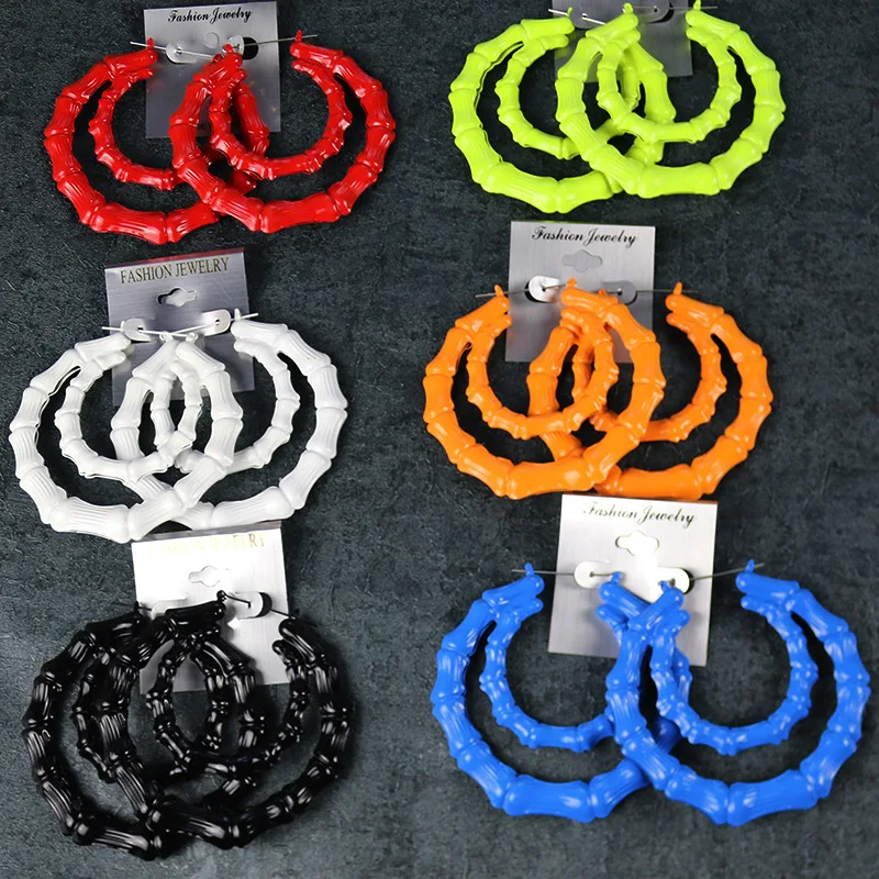 

Orecchini Earings Oorbellen Maxi Big Circle Creole Hoop Earrings Fluorescent-color Large Bamboo Wives For Famale Jewelry