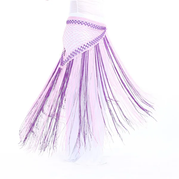 Одежда для танца живота в аргентинском стиле, аксессуары для занятий длинной кисточкой, треугольный пояс, ручная вязка, цветной набедренный шарф для танца живота - Цвет: Purple pink