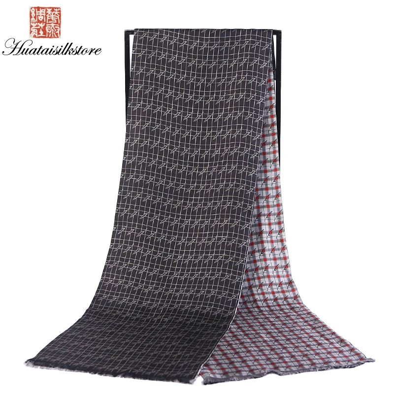 

2017 New Fashion Spring Warmer 198*26cm Pure Silk Scarf Men Double Fabric Original Design Luxury Brand Plaid Scarf Echarpe Homme
