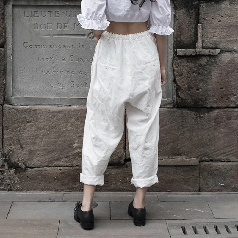 Новинка, корейский стиль, женские одноцветные белые длинные прямые брюки на подкладке, эластичная резинка на талии, женская повседневная одежда, свободные штаны, брюки J049