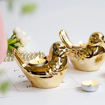 

PINNY Nordic Gold Plated Bird Candlestick Animal Ceramic Candle Holders Wedding Decorations Home Decoration European Crafts