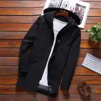 KH Men's Fashion Spring and Autumn Hooded Jacket coat Mens Slim Korean Windbreaker Casual Long Trench Outerwear Man coat Jaqueta