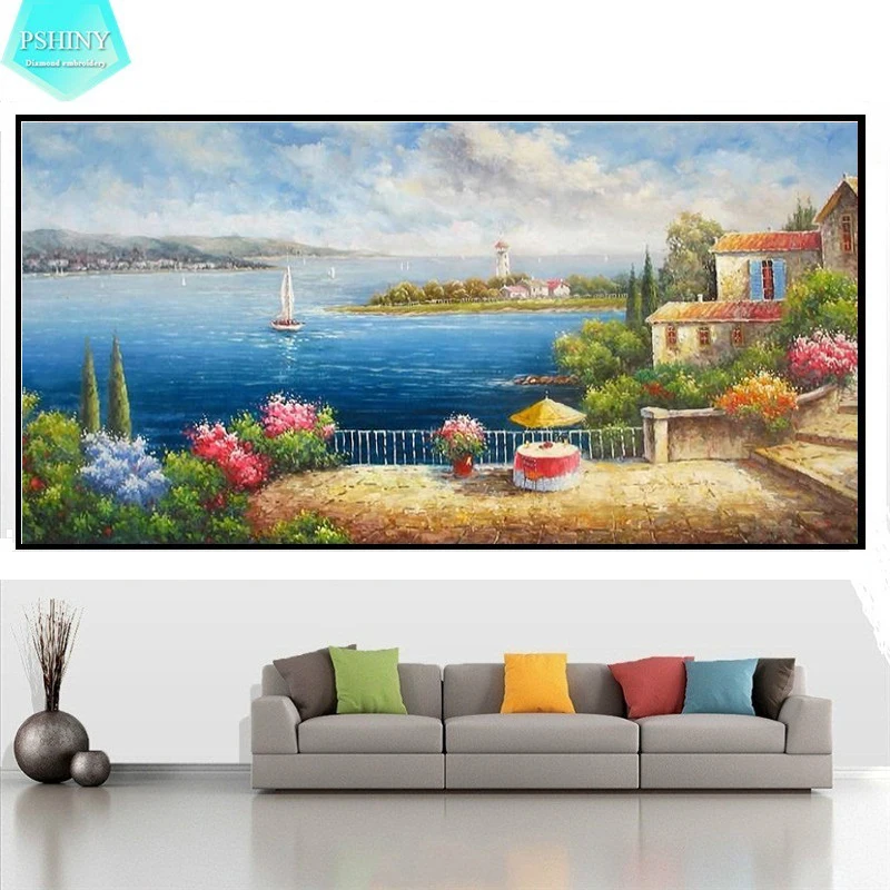 

PSHINY 5D DIY Diamond embroidery European painting scenery Picture Full Square rhinestone mosaic Diamond Painting cross stich