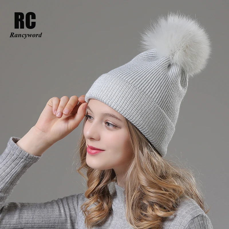 [Rancyword] высококачественные женские шапки зима Новая Вязаная теплая шапка Skullies для девочек шапка с помпоном RC2042