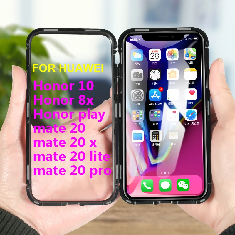 

Magnetic Adsorption Case On For huawei honor 8x 10 lite Tempered Glass Back Cover Metal Cases For mate 20 p20 p30 lite pro coque