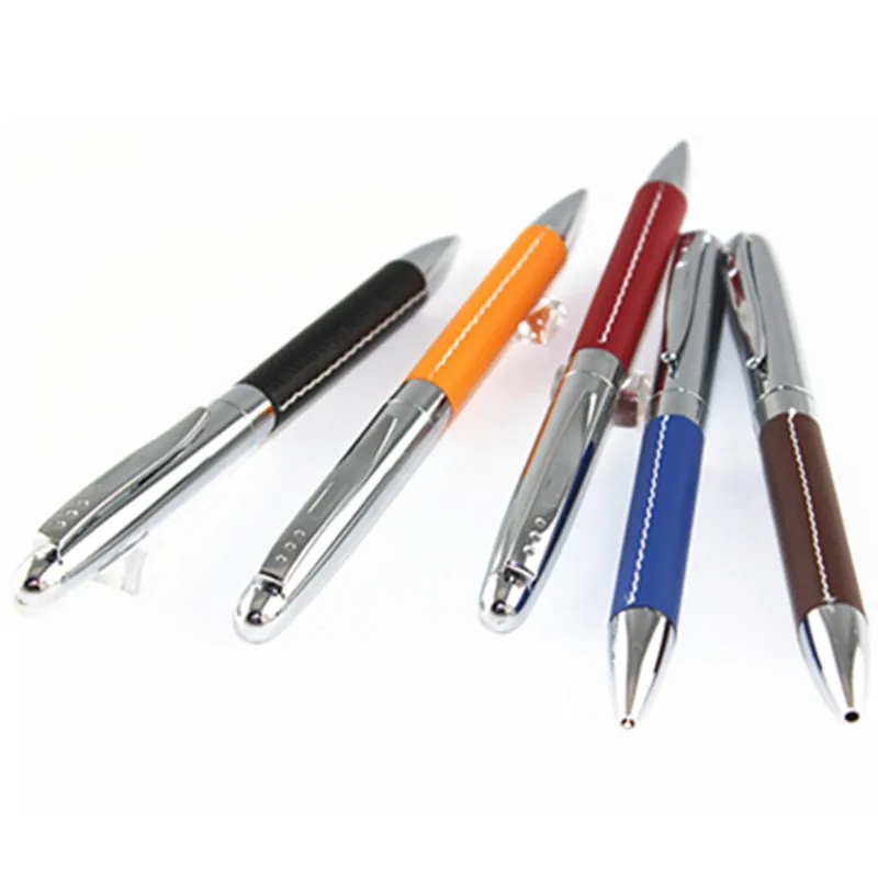 1PCS leather Full Metal ballpoint Pen Medium 0.7mm refill Silver Clip