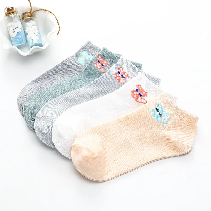 5 пар, женские носки, забавные полосатые носки с принтом фруктов и букв, Happy Harajuku, Милые Носки с рисунком кота, Осенние новые женские короткие носки - Цвет: Tie cat Women