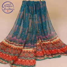 Новое поступление, индийский богемный пляжный шифоновый шарф с цветочным принтом, длинные шарфы для женщин, шаль, палантин 160x50 см