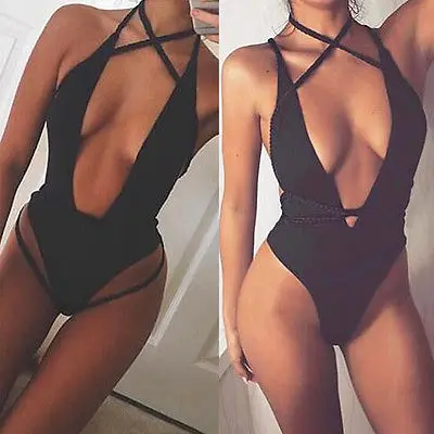 

GLANE 2017 Hot One Piece Swimsuit Black swimwear Women Sexy Bandage Bathing Suit One Piece Monokini Beachwear Bodysuit
