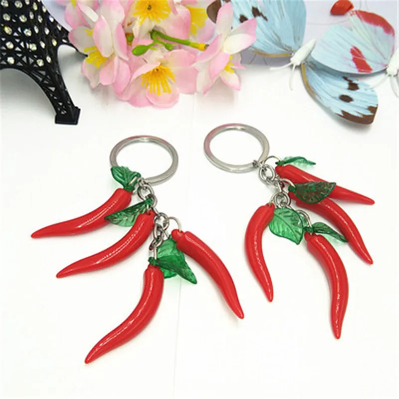 Fashion Keychain Bag Cute Resin Chilli Pendant Creative Chili Key Chain Car Key Ring Female Jewelry Holiday Gift