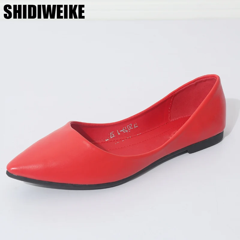 

shoes woman PU Leather Pointed Toe Ballets Flats Solid Spring Autumn Fashion Shoes Loafers Slip On Casual Shoes zapatos mujer
