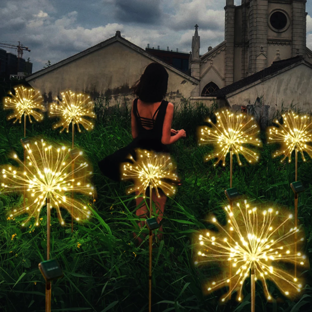 

Warm White Solar Powered 105led Star Burst Fairy Light Firework String Light Ip44 Waterproof Christmas Decor Lamp