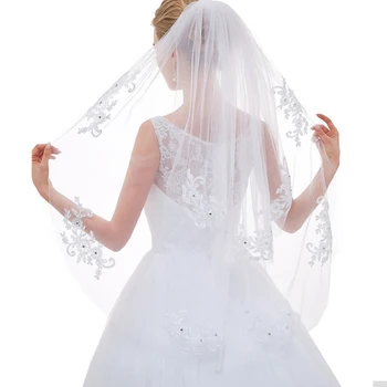

Doragrace Applique Diamond Two Layears White Ivory Wedding Veil Bridal Veil Short Tulle Veils Wedding Accessories