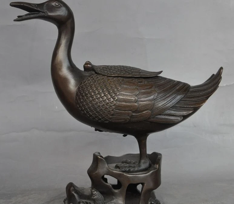 

mark china pure bronze fengshui animal Duck fish statue incense burner Censer