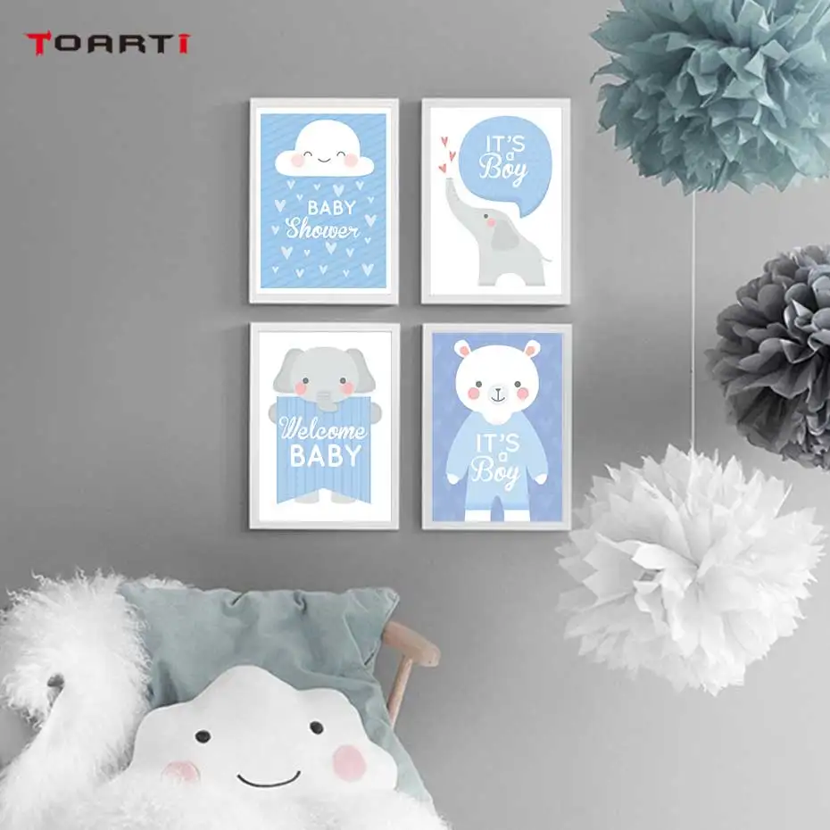 Cartoon Animals Elephant Prints Posters Baby Funny Quotes Canvas Painting On The Wall Kids Nursery Bedroom Art Picture Home Deco (1)
