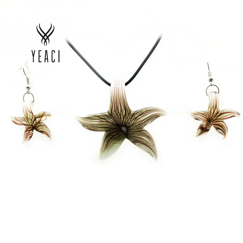 

Summer Star Starfish Lampwork Glass Jewelry Set Murano Glass Necklace Earrings Jewelry set 6 sets/lot lampwork necklace &earring