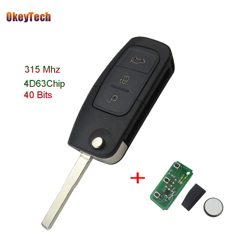 OkeyTech 315 МГц 4D63 чип 3 кнопки раскладной ключ дистанционного управления для Ford Focus