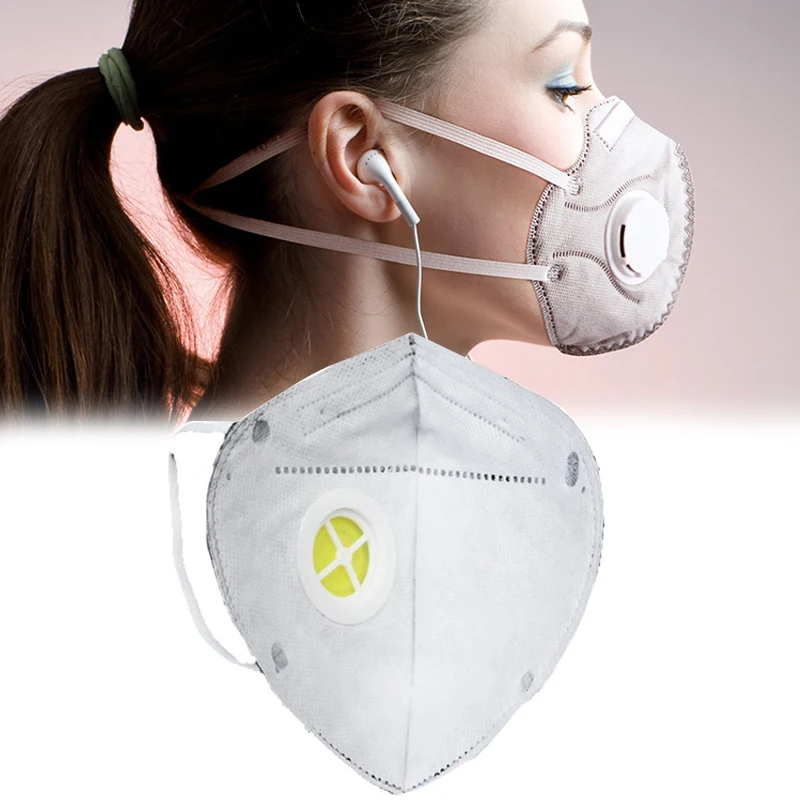 

10pcs PM2.5 Safe Masks Air Pollution Non-woven Activated Carbon Filter With Valve Vertical Folding Antivirus Dust Anti Fog Haze