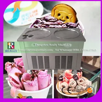 

two round pan RL-2DA Fried ice cream roll making machine with Defrost pedal free shipping