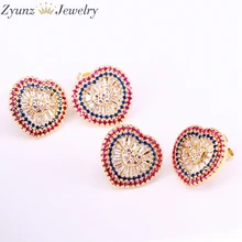 5 пар, 17*16 мм, сердце, кубический циркон золото цвет серьги гвоздики CZ Камень Модные украшения для женщин