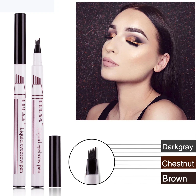 

Brand Eyebrow Pencil Waterproof Fork Tip Tattoo Pen 4 Head Fine Sketch Liquid Eye brow Enhancer Dye Tint Pen DropShipping