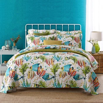 

Marine style Cotton Bedspread Quilt Set 3pcs Coverlet Quilted Quilts Aircondition Bed Cover Pillowcase King Queen Size Blanket