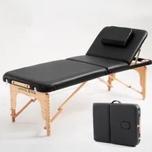 70cm Wide 3 Fold Portable Massage Table Hardwood Frame Adjustable Spa Bed Tattoo Beauty Salon Furniture Folding Message Bed