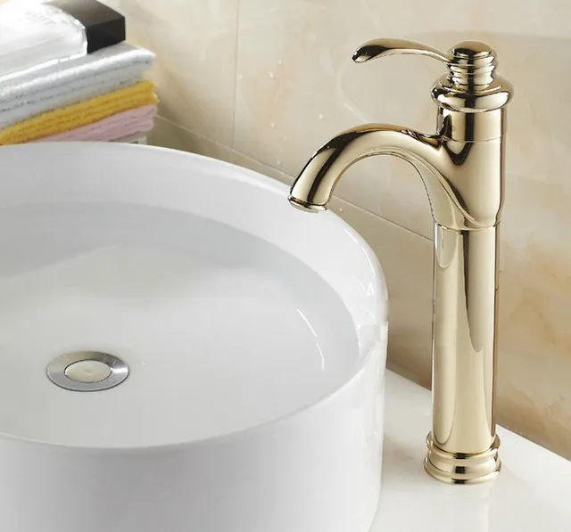 Single Handle Bathroom Faucet Luxury Golden Brass