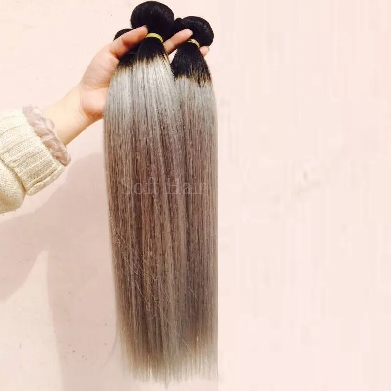 7a Grade Crazy Color Ombre Hair Extensions 1b Silver Grey Hair