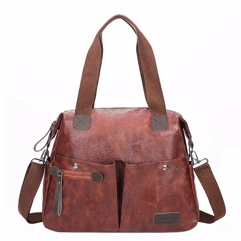 

2019 Female Soft Leather Shoulder Bag Vintage Handbags Solid Large Capacity Tote Bag Travel Vintage Sac A Main Ladies Hand Bag