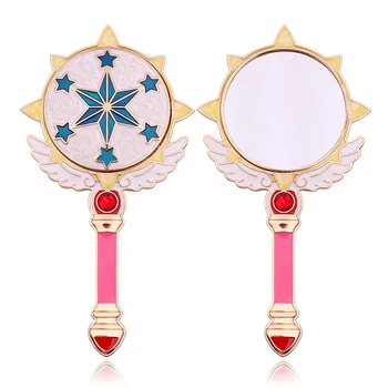 

Cute Round Star Wing Makeup Hand Hold Mirror Princess Lady Cardcaptor Sakura Card Makeup Beauty Mirror Dresser Christmas Gift