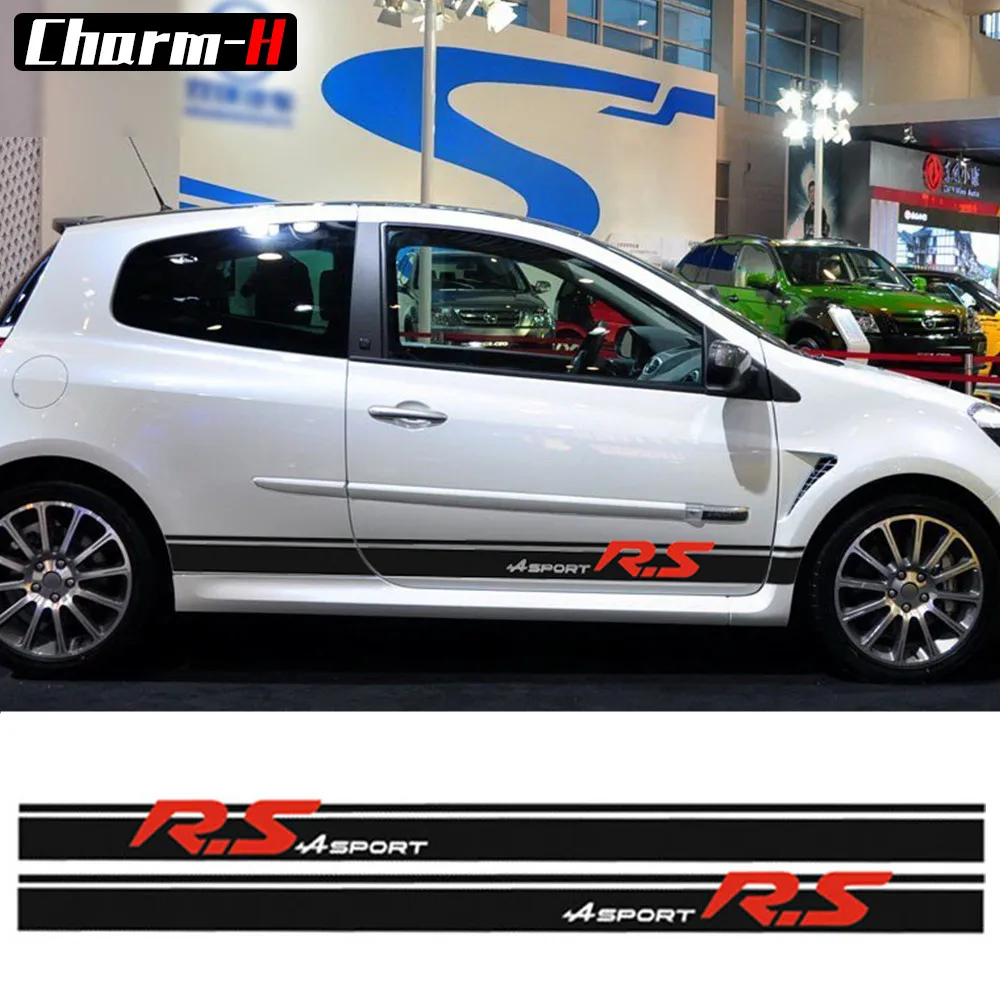 

2PCS Side Stripes Skirt Sill Vinyl Decal Stickers for Renault Clio Captur Laguna Megane Scenic R.S Sport Graphics Stickers