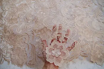

venise champagne lace fabric, crocheted venice lace fabric, MF026
