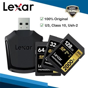 

Lexar SDXC Card With Reader 2000x 300mb/s 32GB 64GB 128GB Pen Drive For Sd SDHC U3 Flash Memory For 3D 4K Digital Slr Camera