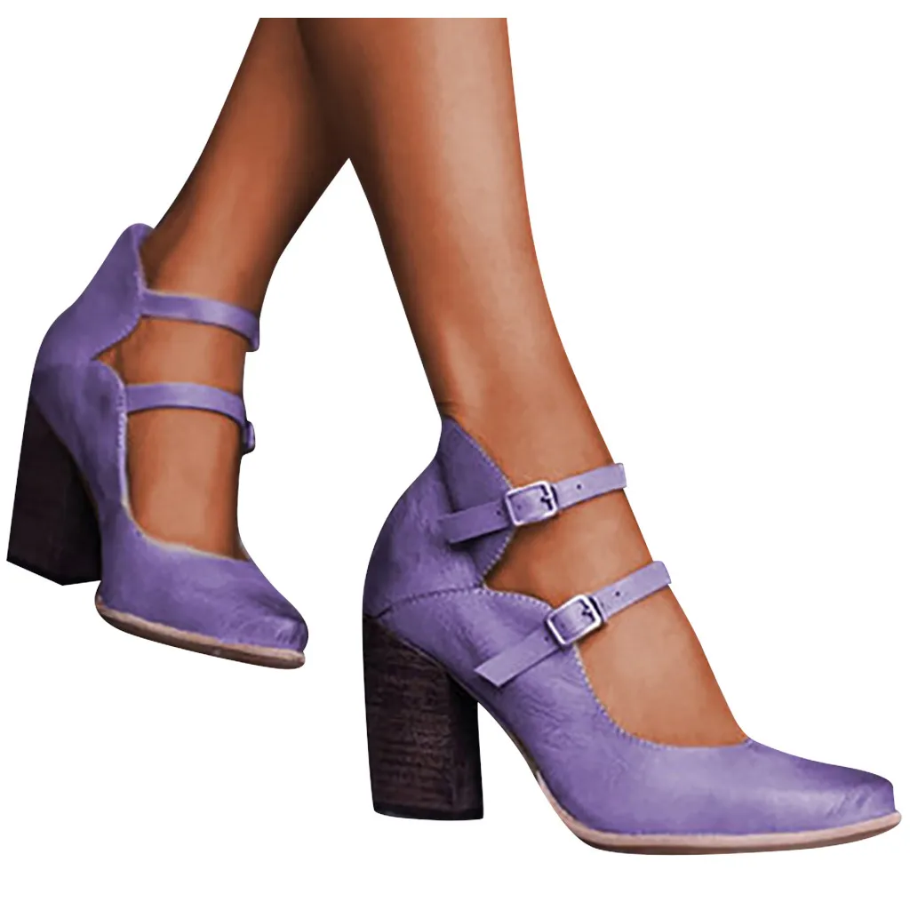 

2019 Women fashion sandals high heels 2019 Retro Womens Pumps High Heel Strap Buckle Non-Slip Roman Shoes Sandals#G4