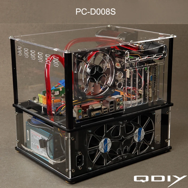 QDIY PC-D008S цветной горизонтальный ATX прозрачный ПК с водяным охлаждением акриловый чехол для компьютера