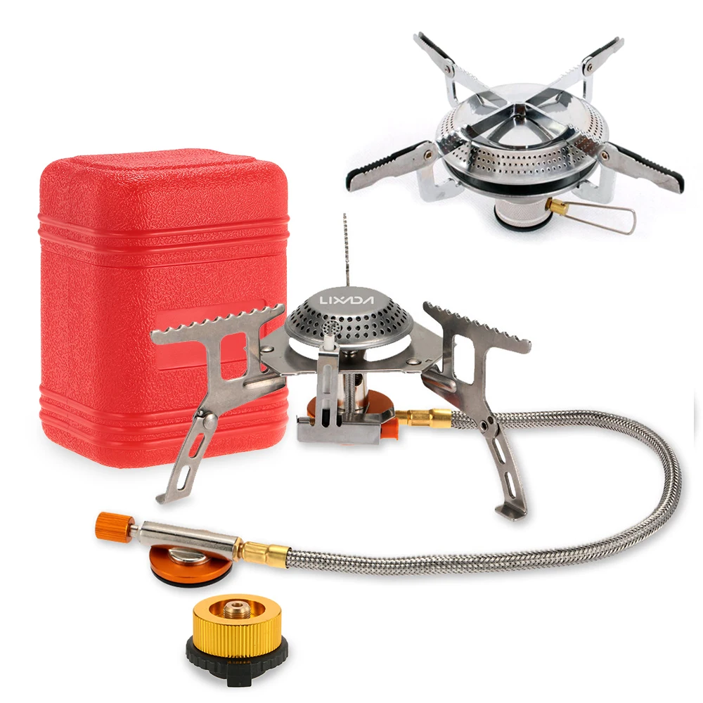 

Lixada Camping Foldable Gas Stove Set with Gas Conversion Head Adapter Camping Stove Gas Burner Wndshieldalcohol Stove