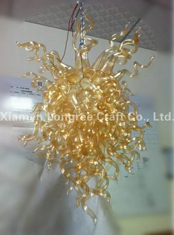 Contemporary Pendant Lamp LED Light Source European Italian Style Amber Colored Hand Blown Murano Glass Shade Chandelier | Лампы и