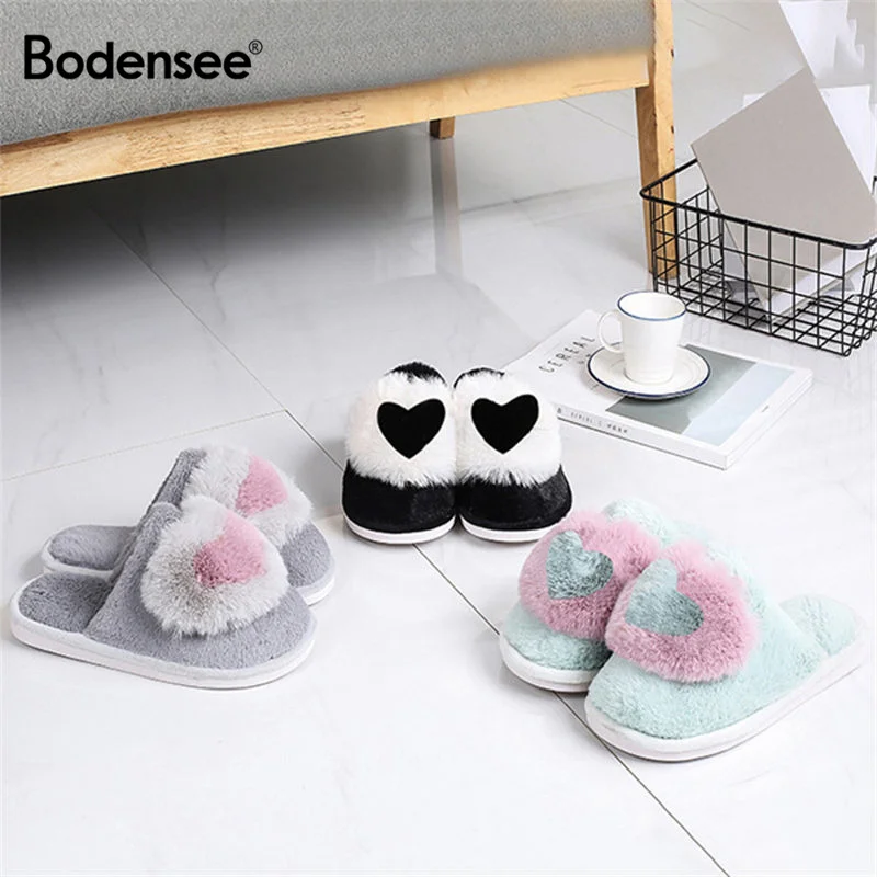 

Lovely Ladies Home Floor Soft Women Indoor Slippers OutsoleLove Heart Cotton Slippers Female Cashmere Warm Casual Shoes S0081