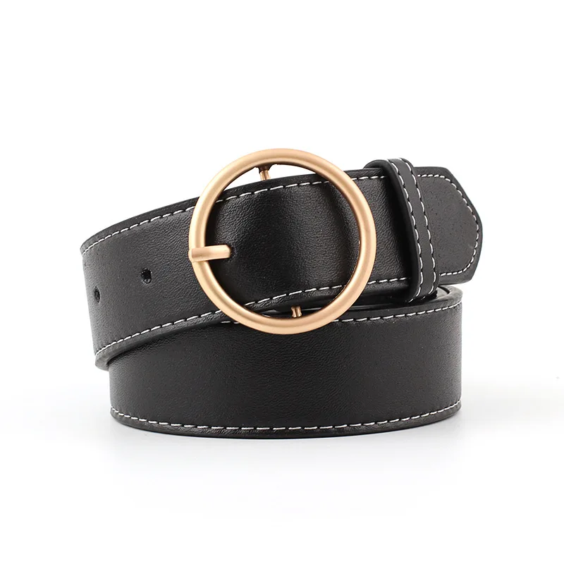 2019 High Quality Black White Wdie Leather Belt Waistband Female Ladies Gold Silver Square Round ...