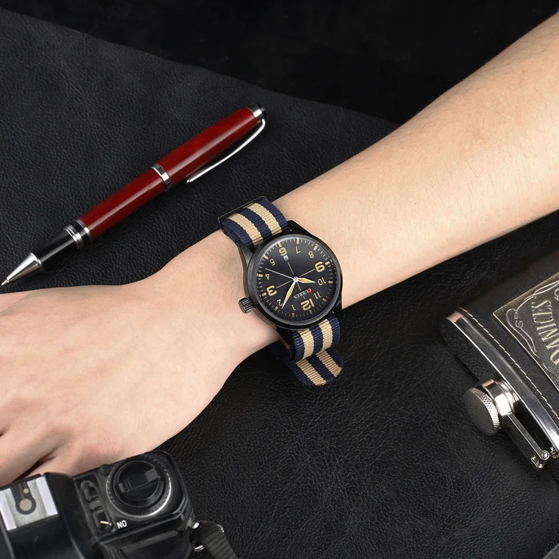  YULUCH 2018 Fashion popular brand men's quartz watch casual boy retro canvas national military cale