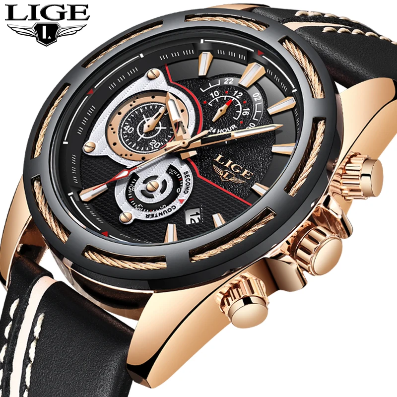 

LIGE2018 New Men Watches Top Brand Luxury Business Leather Quartz Watch Men Military Waterproof Sports Watches Relogio Masculino